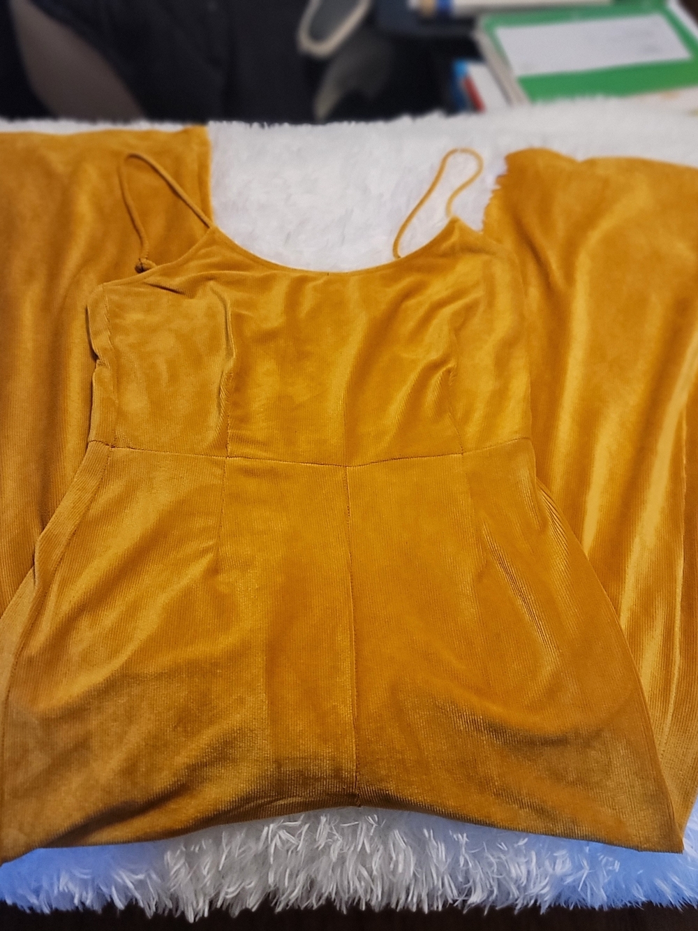 Forever 21 Mustard Yellow Velvet Jumpsuit Size Large